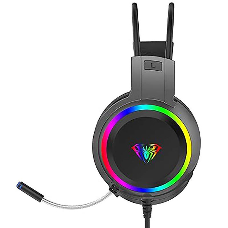 هدست گیمینگ آئولا مدل S608، بدون قابلیت نویز کنسلینگ، درگاه شارژ USB Type-C، درایور 50 میلی متری، میکروفون قابل تنظیم، دارای نورپردازی RGB